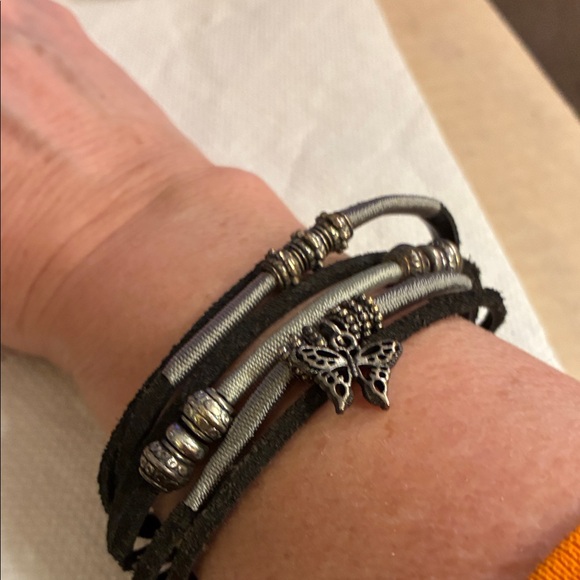 None Jewelry - Silver and Black Butterfly Charm Bracelet Magnetic Clasp